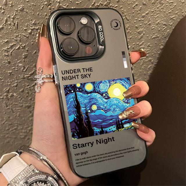 

Ван Гог Матовая Лазерная Масляная Живопись Телефон 16 14 15 Для iPhone 13 12 11 Pro Max Чехол-накладка Funda For iPhone 15 Pro Max чёрно-фиолетовый