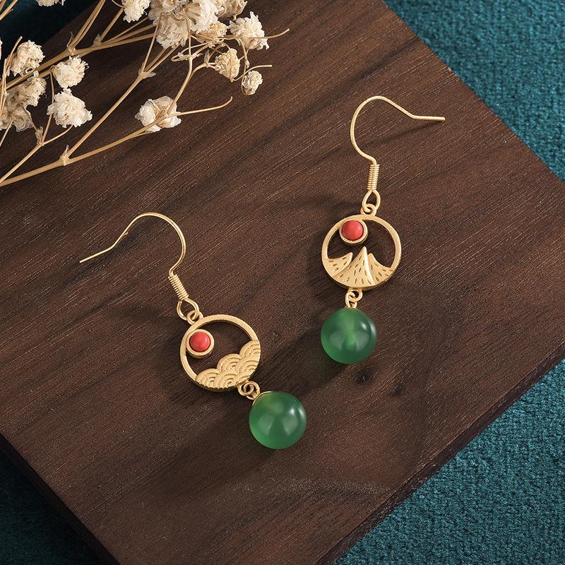 2022 Trendy Agate & Jade 925 Silver Dangle Stud Earrings