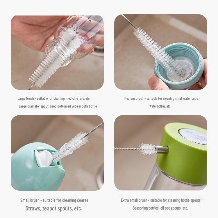 4-Piece Nylon Spout Cleaning Brush Set for Teapots, Kettles, and Straws