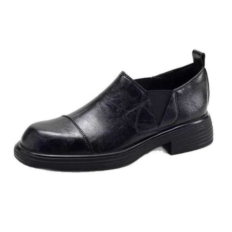 

Fashion New Autumn Women Loafers Shoes 2025 Trend Round Toe Chunky Heels Shoes Slip On Comfortable Cool Girl Casual Office Flat Shoes 35 чёрный