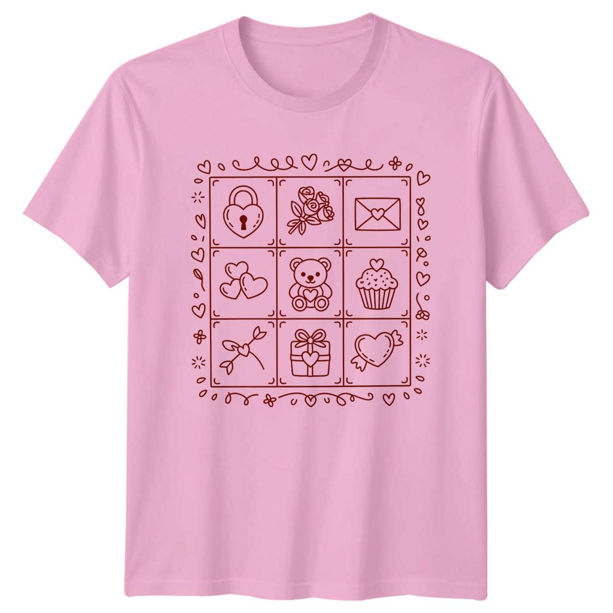 Cute Valentines Day Symbols Grid T-Shirt Romantic Love Valentines Gift XXXXL