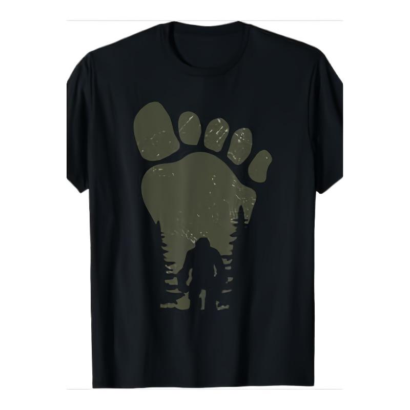

European sizes Men s Sasquatch Footprints T-Shirt - Crew Neck Short Sleeve Tee with Cryptid Tracking Design 4XL чорний