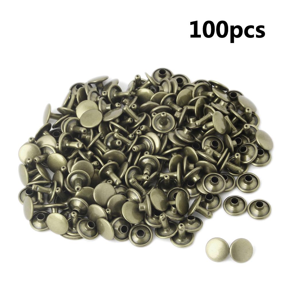 100Pcs Two Piece Double Sided Tubular Rivets Fastener Metal Round Head Stud
