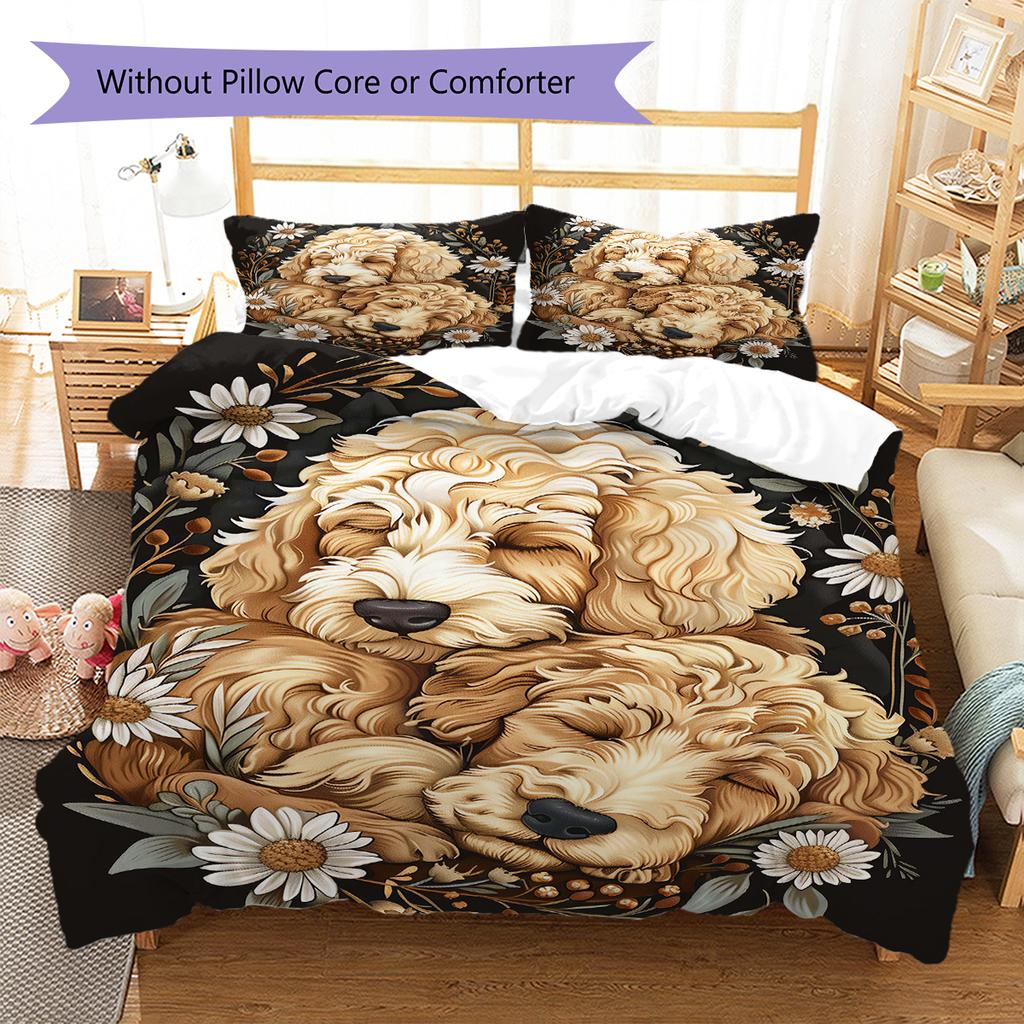 Cute Puppy Dogs Pattern Bedding Quilt Set Quilt Cover Pillowcase Home Decoration Birthday Gift (1 * Duvet Cover + 2 * Pillowcase, Without Core)