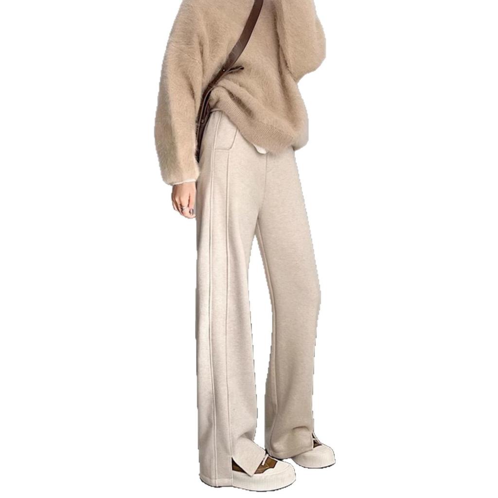 Antilope Samt Gebürstet Weitbein Hose Damen Herbst Winter Neu Wolle Schlitzsaum Lässig Vielseitig Gerade Slim Bananen Hose