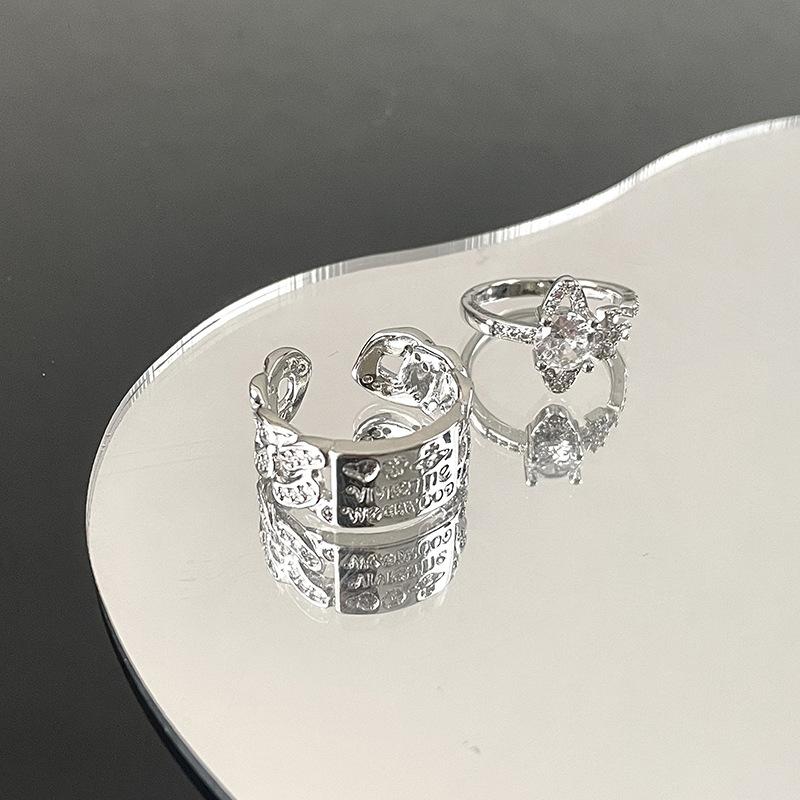 Saturn Ring Zircon Alphabet Hollow Personality Delicate Geometric Diamond-Set Planet Niche Design Open Ring Ring Female