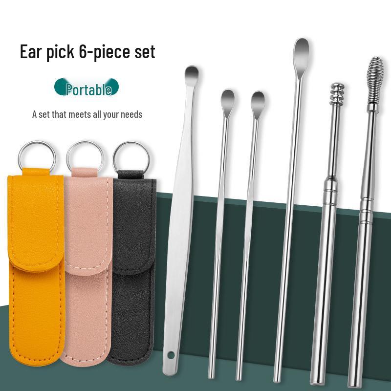 Tragbares Ohrenschmalz-Entferner-Set 6-teilig: Ohrreiniger-Werkzeuge mit Spiralfeder