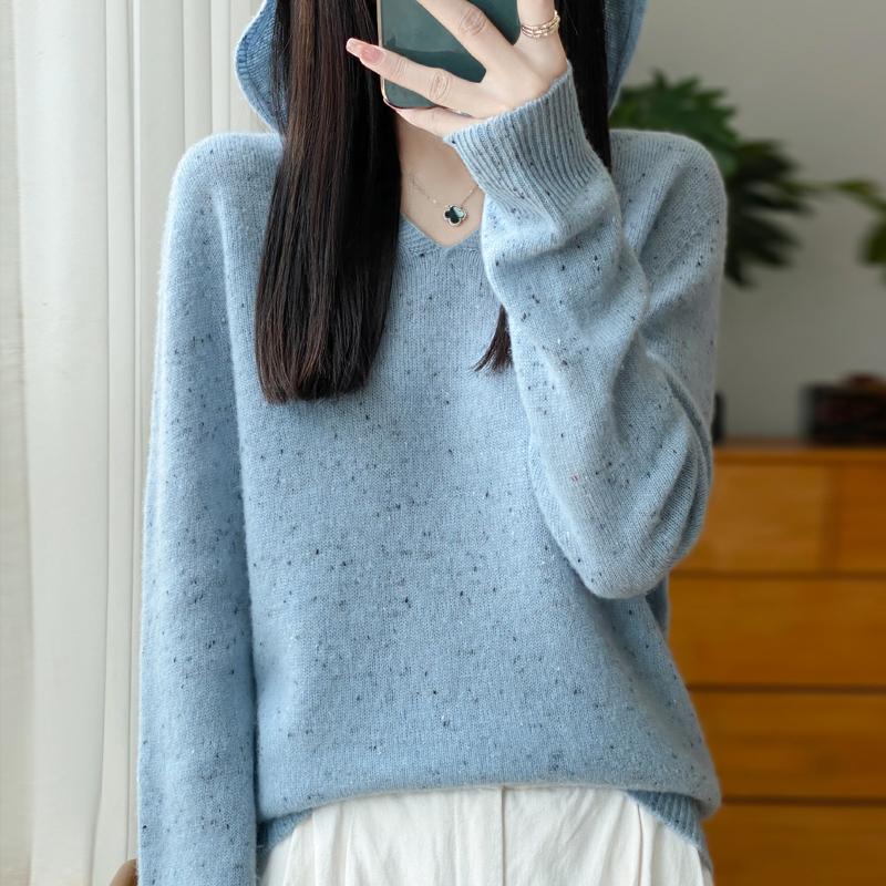 Damer Strikket Hettegenser 100% Ull Genser MODERN NEW SAGA Vinter Strikket Pullover Genser Myke Varme Ullgensere Jumper Strikket Topp