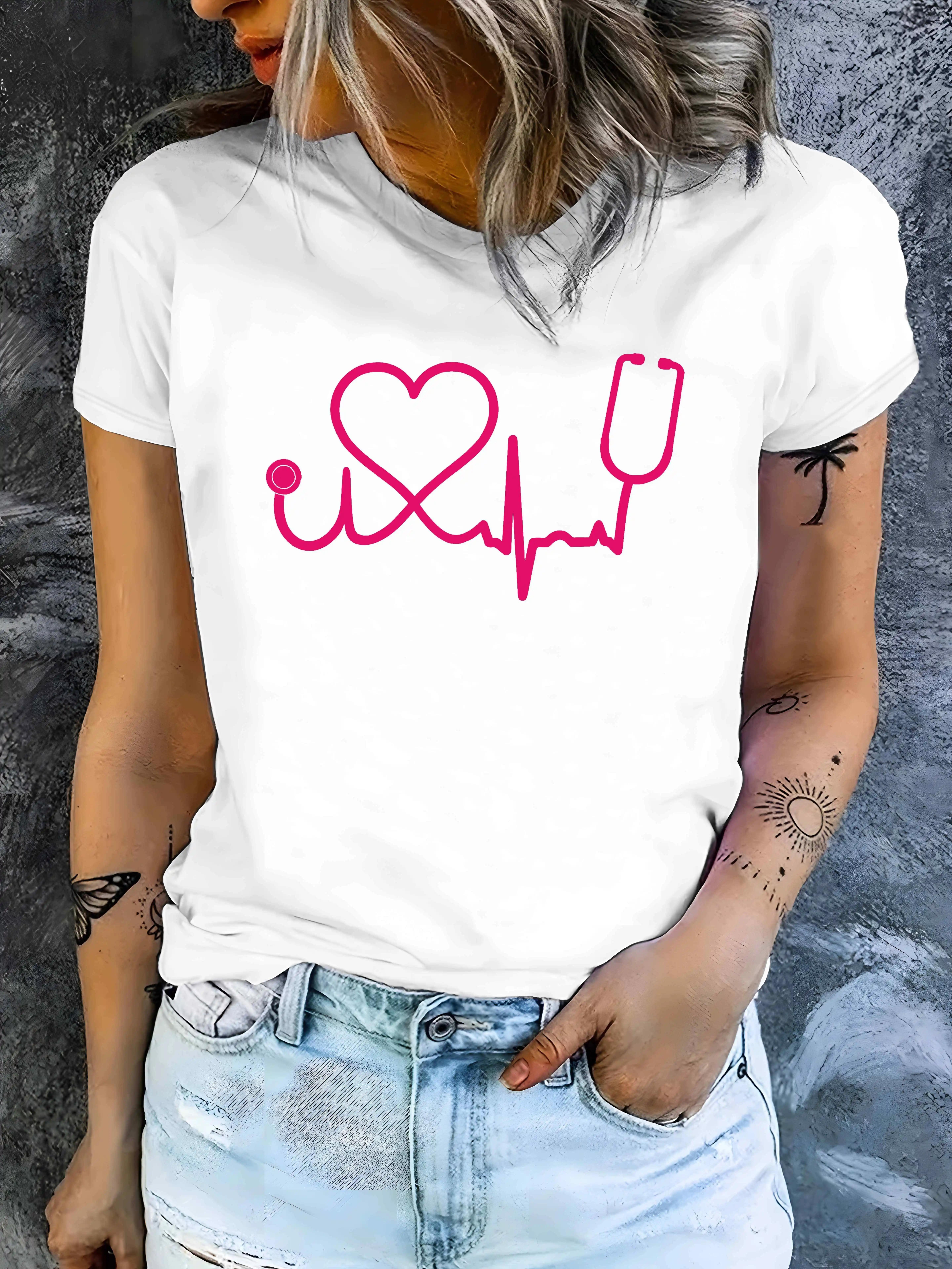 

Женская футболка ZX TEE с принтом элемента медсестры - Повседневный летний топ с коротким рукавом для удобной и стильной носки Графические футболки L