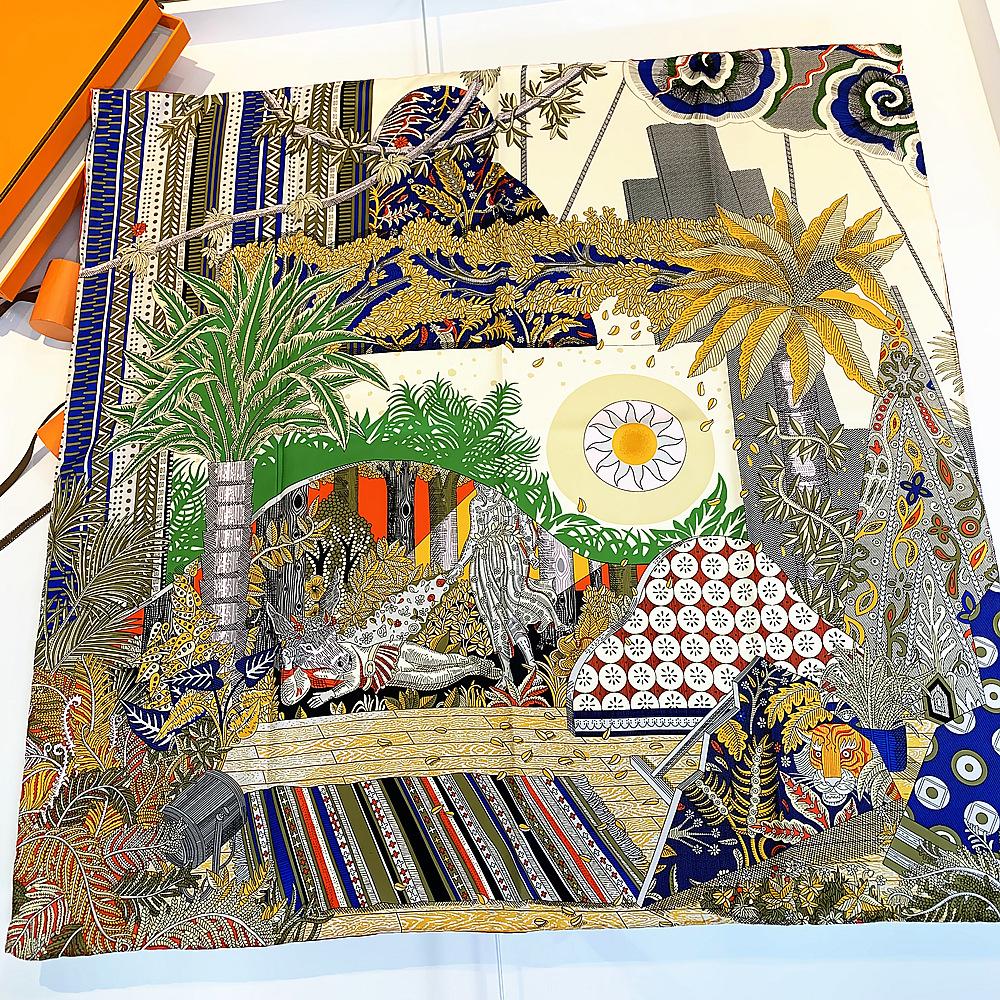 

New Handmade Curled Twill Square Scarf Plant Jungle Sun Women s Shawl 90 * 90cm Fashion Trend Fabric Soft