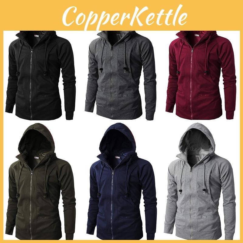 Stylish Men's Hooded Coat With Drawstring And Zipper Up Slim Fit Hoodie Jacket Overcoat