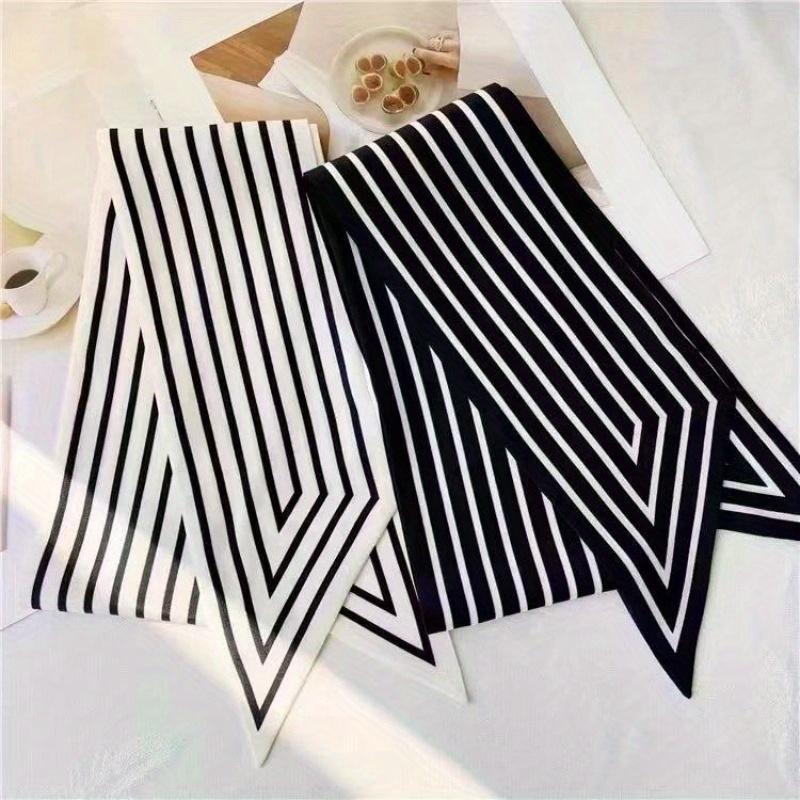 A Easy 37.01inch Long Black and White Striped Scarf, Perfect for Decorating A Commuting Shirt Can Be Used As A Small Neck Scarf Hair Tie Bag Accessory