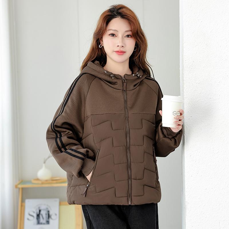Autumn and winter casual sportswear female student hooded cotton-padded jacket small man spliced cotton-padded jacket