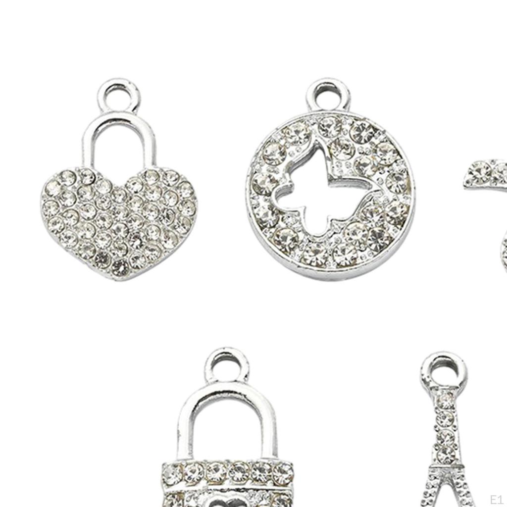 10pcs Rhinestone Charms Pendants for Jewelry Making, Small Exquisite Alloy