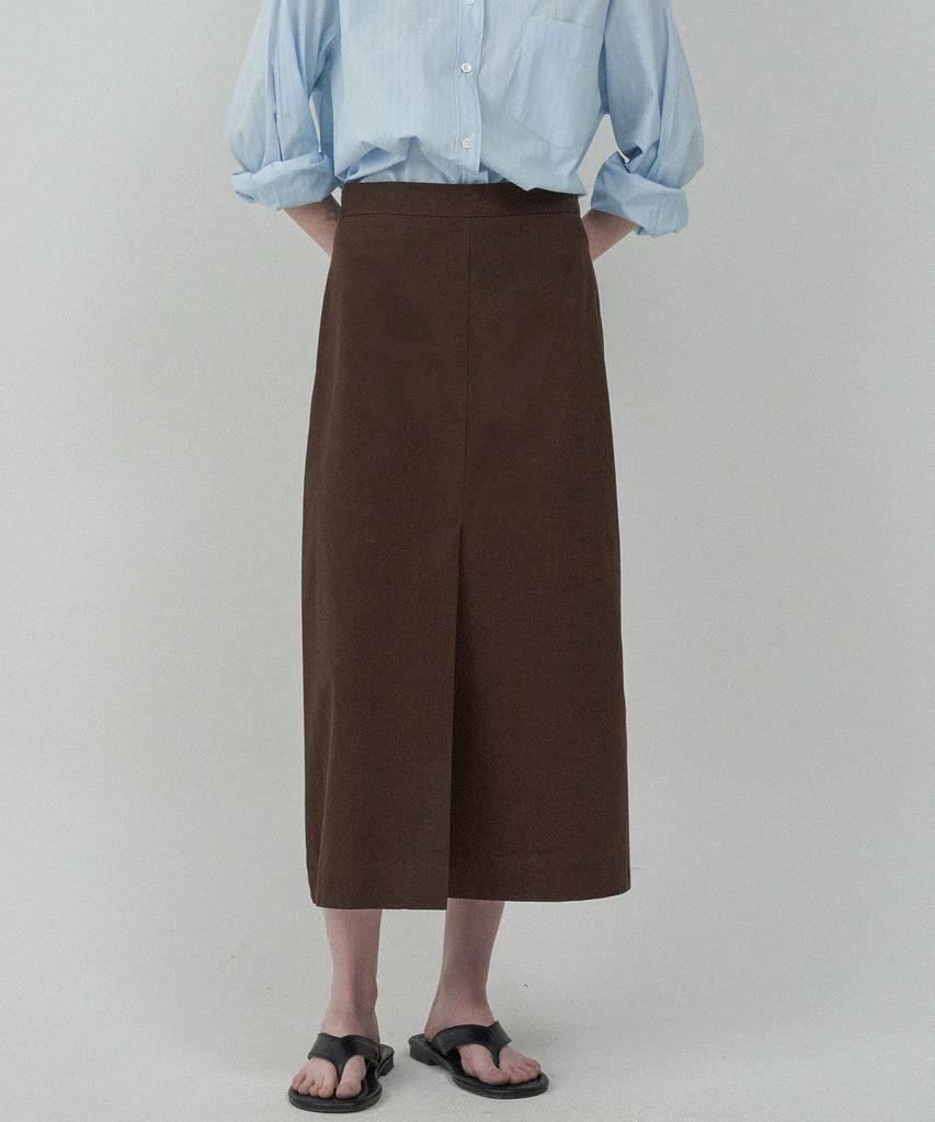 MOTT Autumn Basic Slit Skirt-Brown