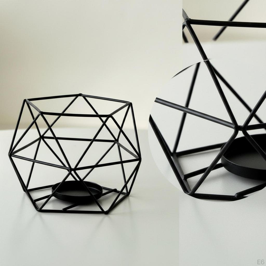 Minimalist Geometric Candle Holder | Modern, Wire Holder, for Tabletop Black