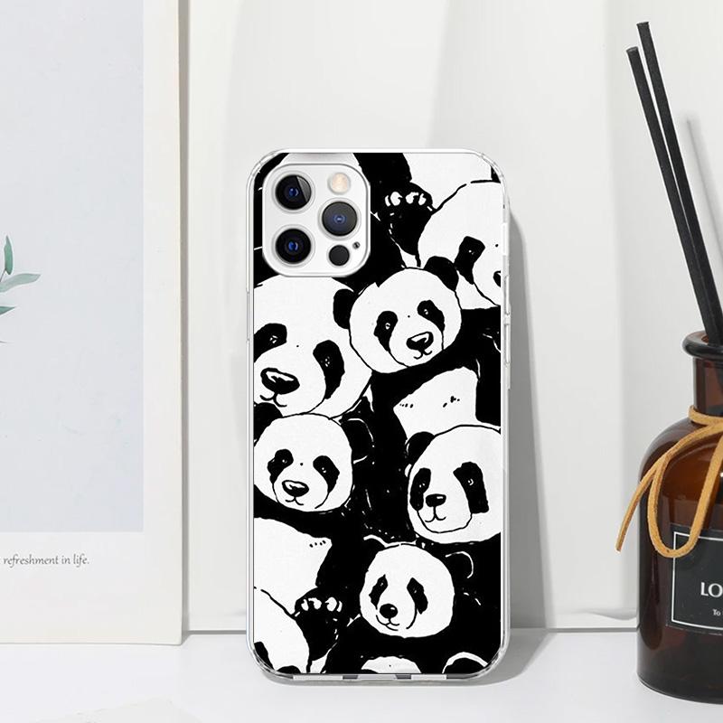 Cartoon Cute Panda Bear Phone Case For Iphone 17 Air 16 15 Plus 16E 14 Pro Max 13 Mini 12 11 7 8 SE Fundas Soft Back Cover 17 Ai
