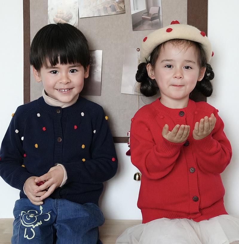 Jarní a podzimní dětská ručně vyráběná plesová vlněná bunda Bunda z čisté bavlny Dívčí pletený cardigan
