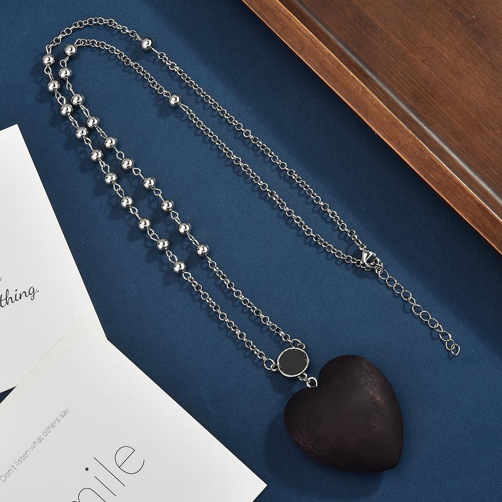 Wooden Wood Love Long Autumn And Winter Necklace Women S Fashion Versatile Bead Chain Sweater Chain