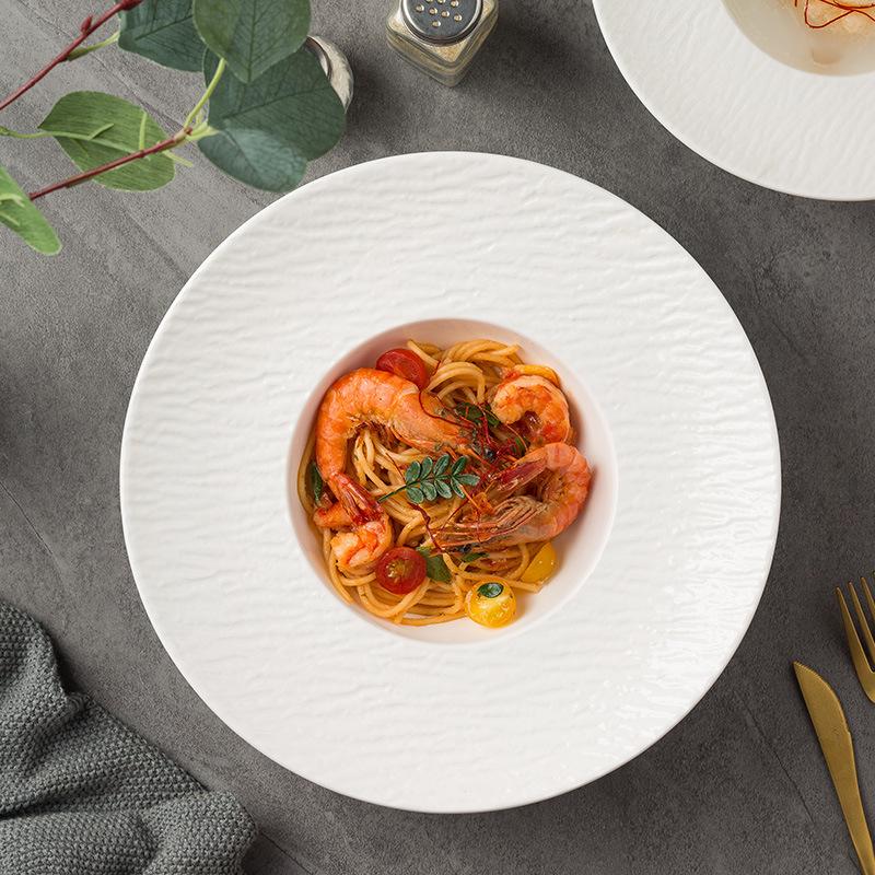 Pure White Stone Pattern Straw Hat Plate French Dessert Plate Restaurant Pasta Plate Premium Flying Saucer Plate Western Soup Plate