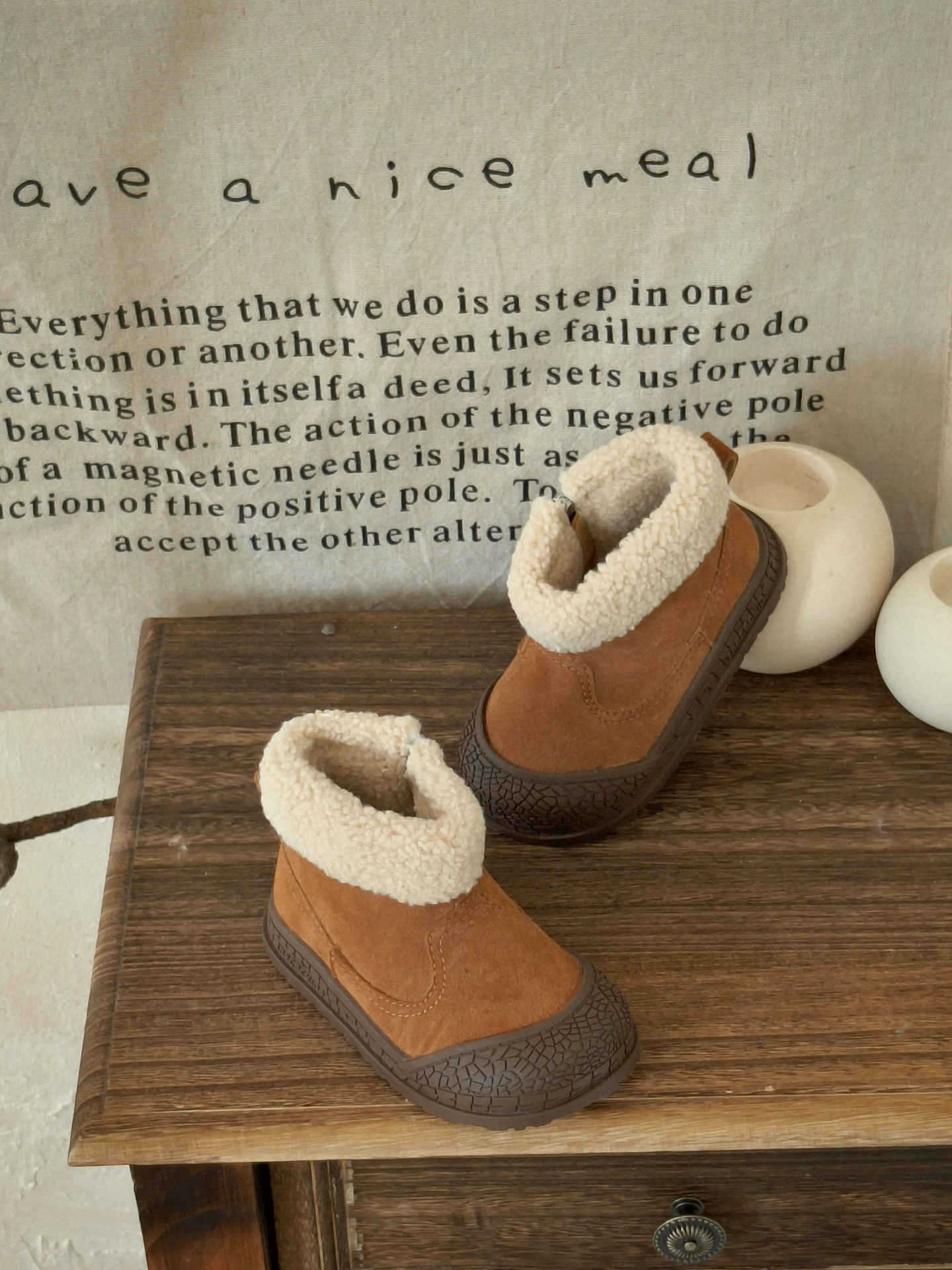 

XSHX retro bag head | Boys and girls Paris style simple leather boots autumn and winter warm non-slip rubber side zipper 25