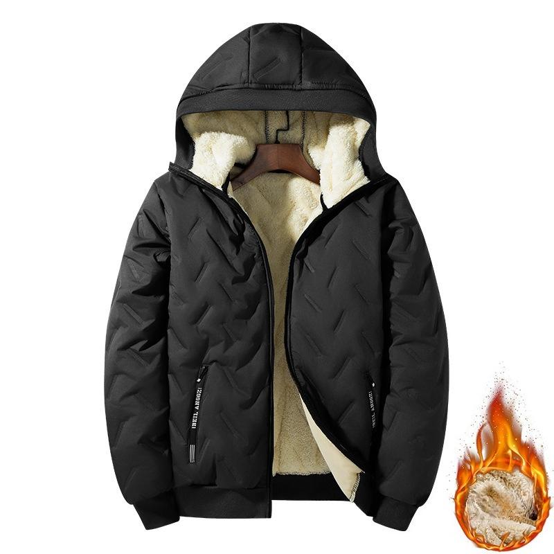 Cotton Jacket Autumn and Winter Men's Hooded Cotton Coat Plus Velvet Thickened Lamb Velvet Jacket Outdoor Warm Cotton Jacket