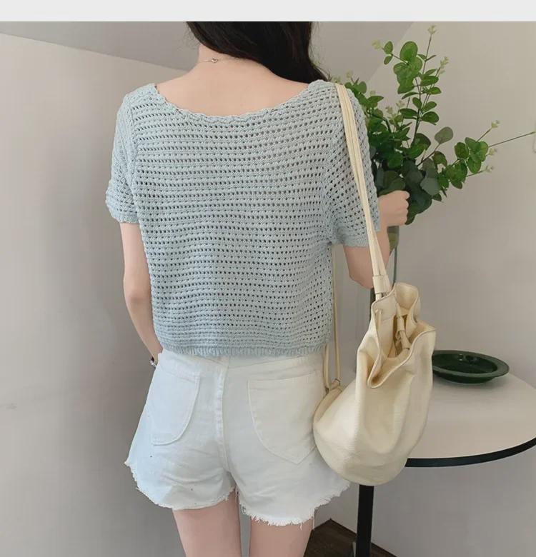 Women's Hollow Knit Cardigan - Short Sleeve, Mesh, Shawl Top, 2023 Spring/Summer Sunscreen Style