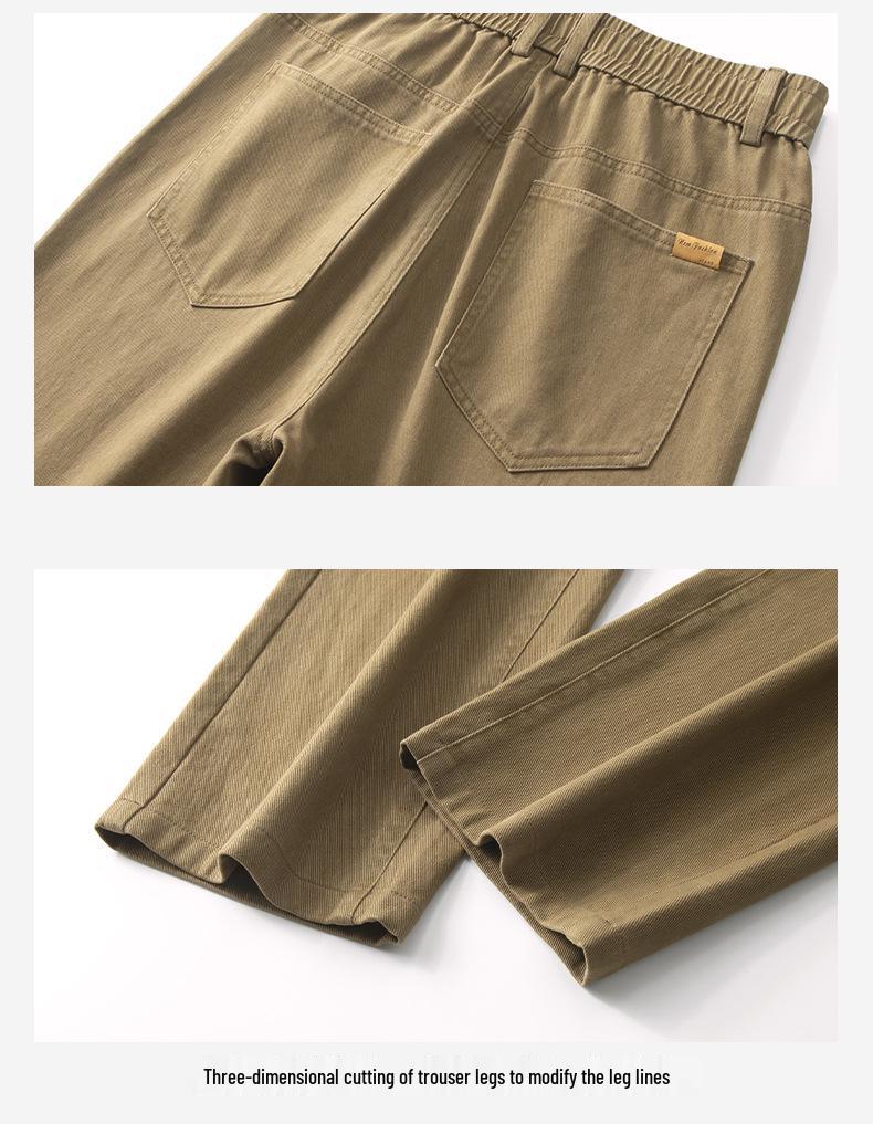 Men's All-Cotton Elastic Waist Wide-Leg Casual Pants - Solid Color, Floor-Length, Autumn Style