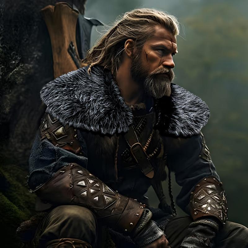 Kürk Yaka Kışlık Giyim Kral Savaşçı Pelerini Viking Kürk Şal