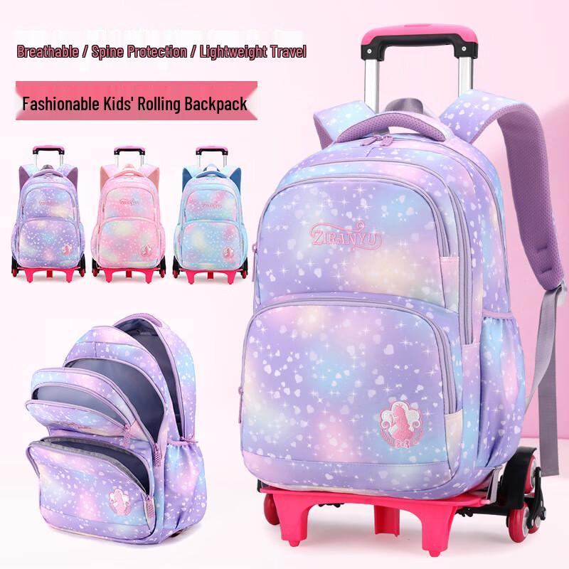 ZIRANYU Detachable Rolling School Bag for Girls