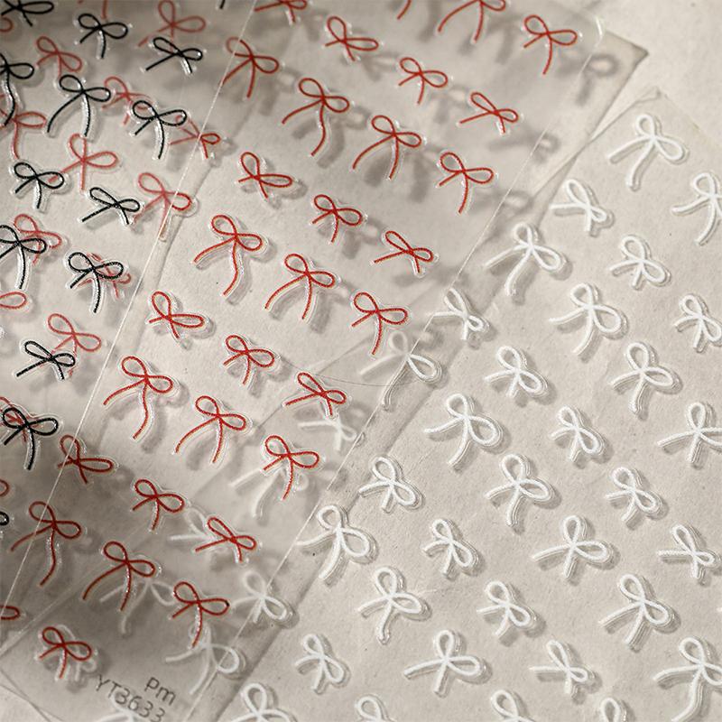 5D Black White Bow Tie Mini Bowknot Line Rhinestone Red Self Adhesive Nail Art Decorations Stickers Manicure Decals Diy