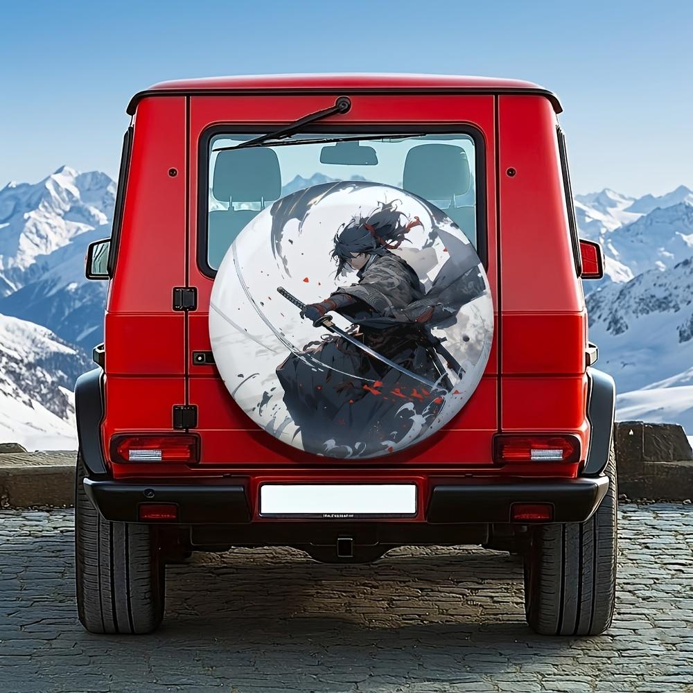 1pc, Anime-Style Samurai Strike Spare Tire Cover, Portable And Easy to Store, Suitable for 35.56-43.18 cm Tires, Designed for Outdoor Camping Enthusia