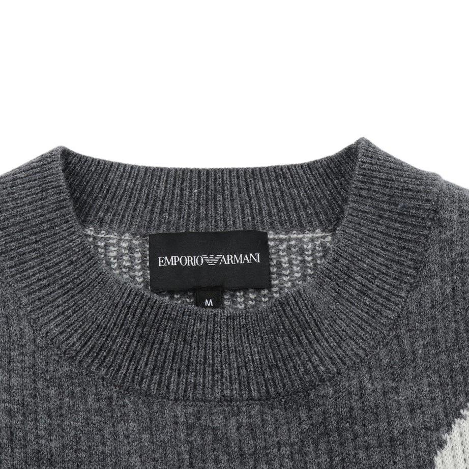 Emporio Armani FW23 Color Block Crew Neck Pullover Knit Sweater Women Sweater Gray White 6R1MXV-1MMEZ-0631