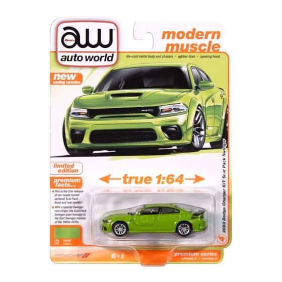 auto world 1/64 scale PREMIUM RELEASE 3 2023 DODGE CHARGER R/T SCAT PACK SWINGER (SUBLIME) AW64452A-04