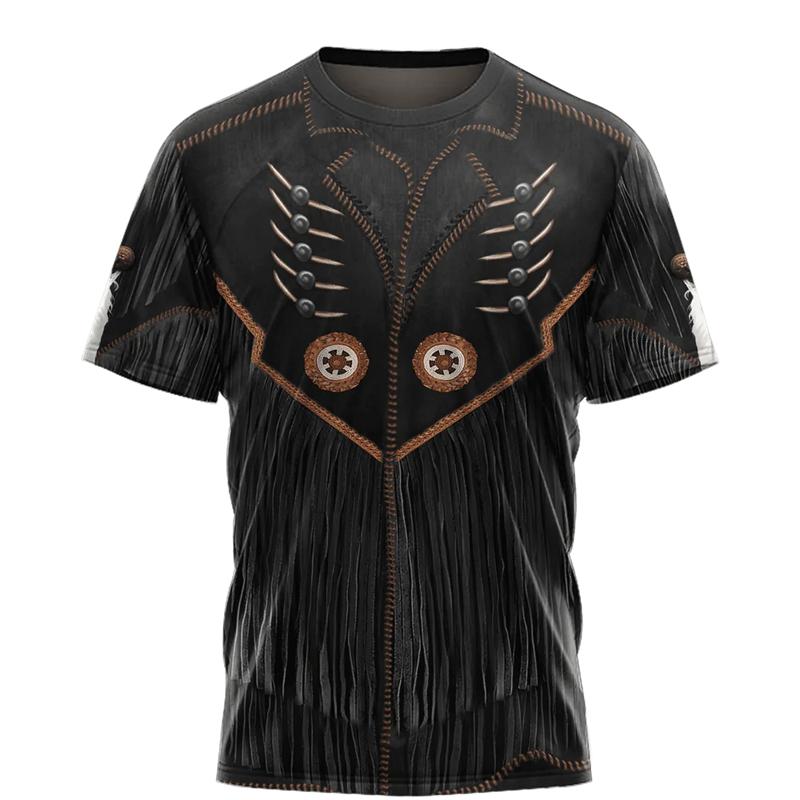 Lustiges Cowboy Cosplay T-Shirt Herren Persönlichkeit Street Kurzarm T-Shirts 3D Gedrucktes Fake Revers Muster Harajuku Mode Tee