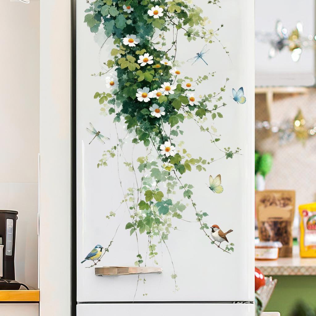 Vine Flowers Wall Sticker Removable Self-Adhesive for Door Bedroom Background Wall Floral Home Decor Art