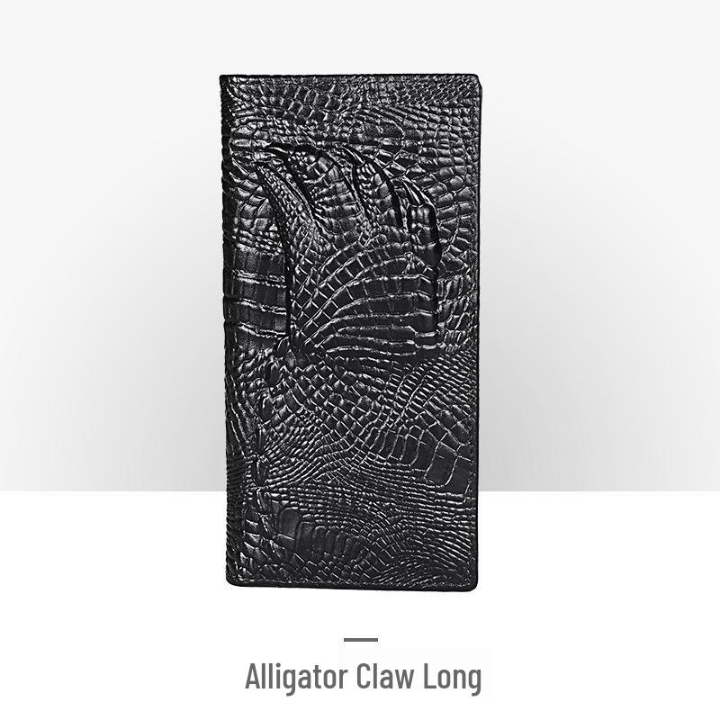 Carteira Masculina Retro em Couro Embossado – Padrão Crocodilo Longo com Vários Compartimentos para Cartões e Porta-Moedas.