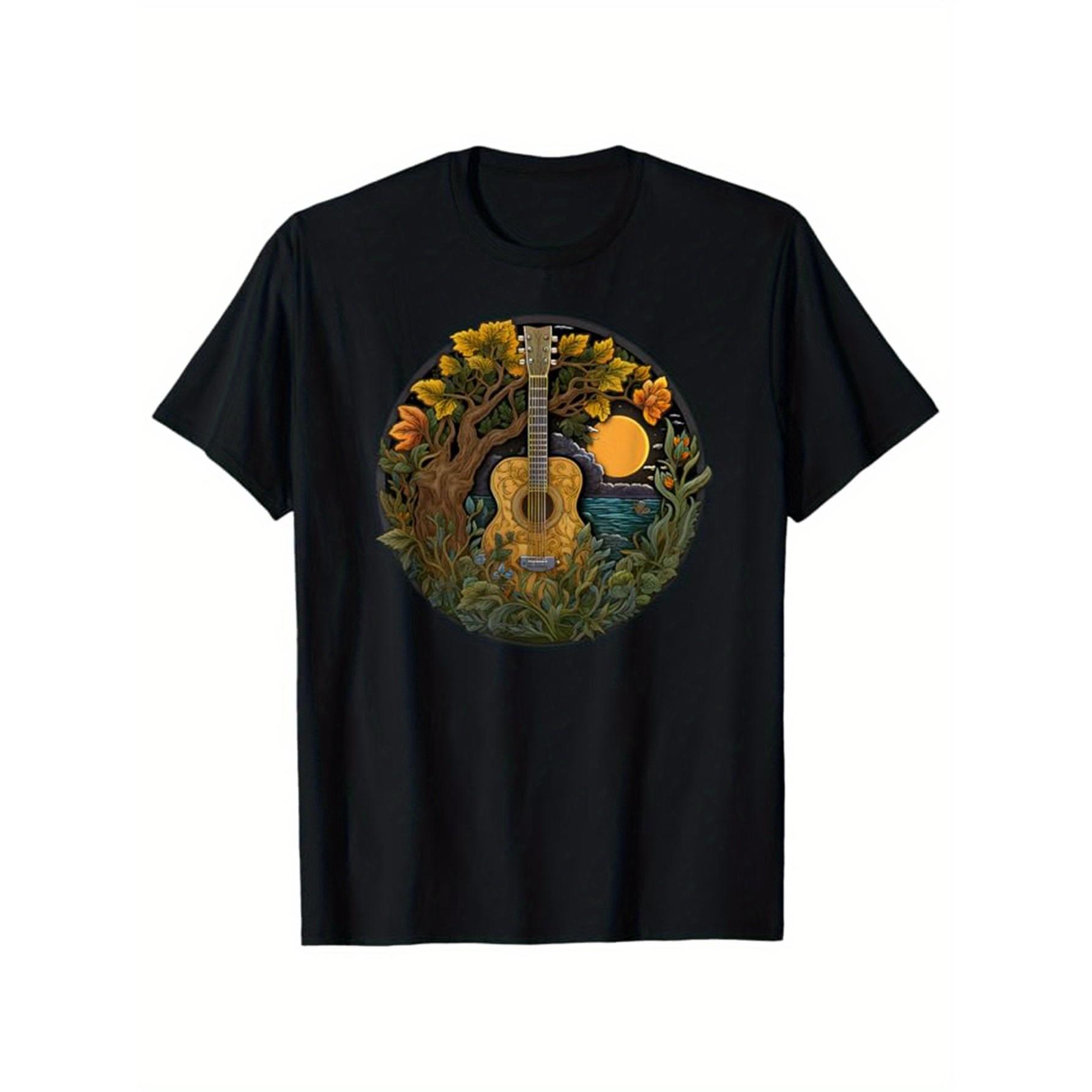 

Acoustic Guitar Nature Scene Graphic Tee Black T-Shirt Breathable Casual for Men Women - Men s Summer Cotton Graphic Tee 5XL різнокольоровий