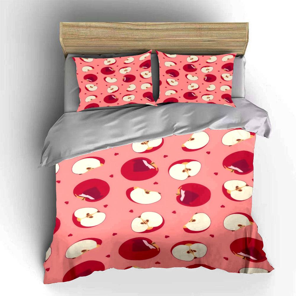 Apple Pattern Decorative Set Bedding Set With 1 Duvet Cover 2 Pillowcases Single Double King Queen, Gift