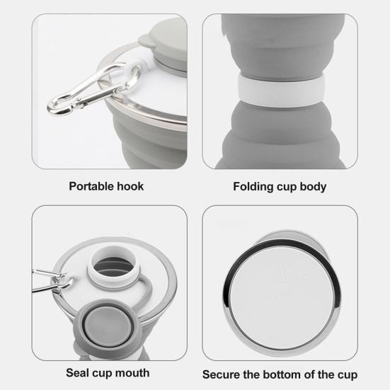 500ml Retractable Water Bottle Food Grade Leakproof Good Sealing Effect BPA Free Heat-Resistant Folding Type Water Bottle Retractable Beverage Cup