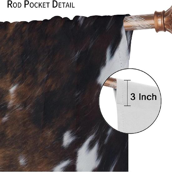 Cow Print Blackout Curtain,Brown White Cowhide Animal Fur Western Rustic Farmhouse Style Window Treatments Rod Pocket Curtain for Bedroom Living Room