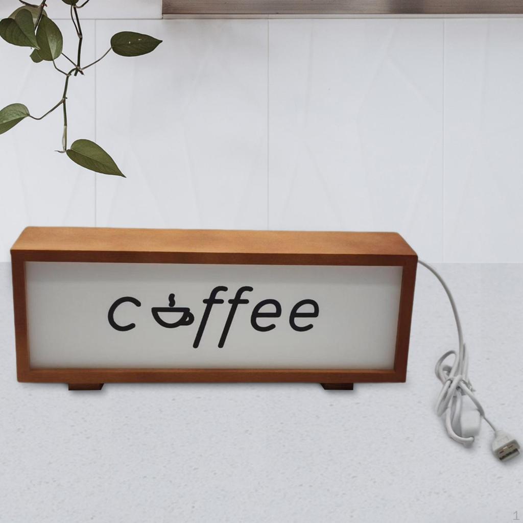 Coffee Sign Frame with Light Bar Decoration Table Lamp Wooden Night for Farmhouse