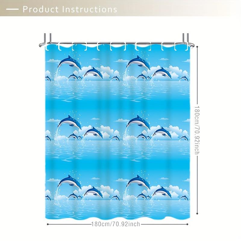 1pc Shower Curtain - Playful Dolphins Leaping in a Bright Blue Sky with Fluffy Clouds Design Waterproof