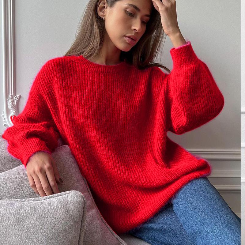 Autumn Winter Faux Mink Loose Knit Sweater - European American Style for Women