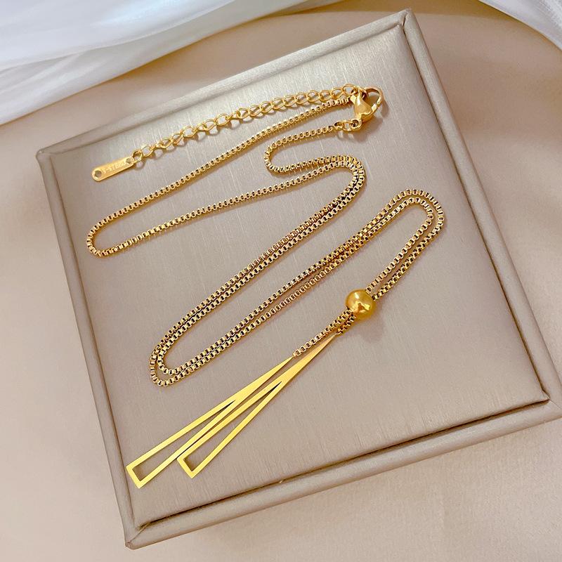 Telescopic Geometric Minimalist Furnace Real Gold Necklace Female Collarbone Chain Accessories