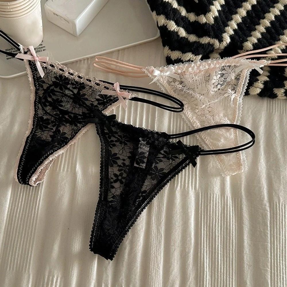 Transparent Underwear for Women Bow Panties Mesh Lace Briefs Sweet Flower Lace Thong  Girl