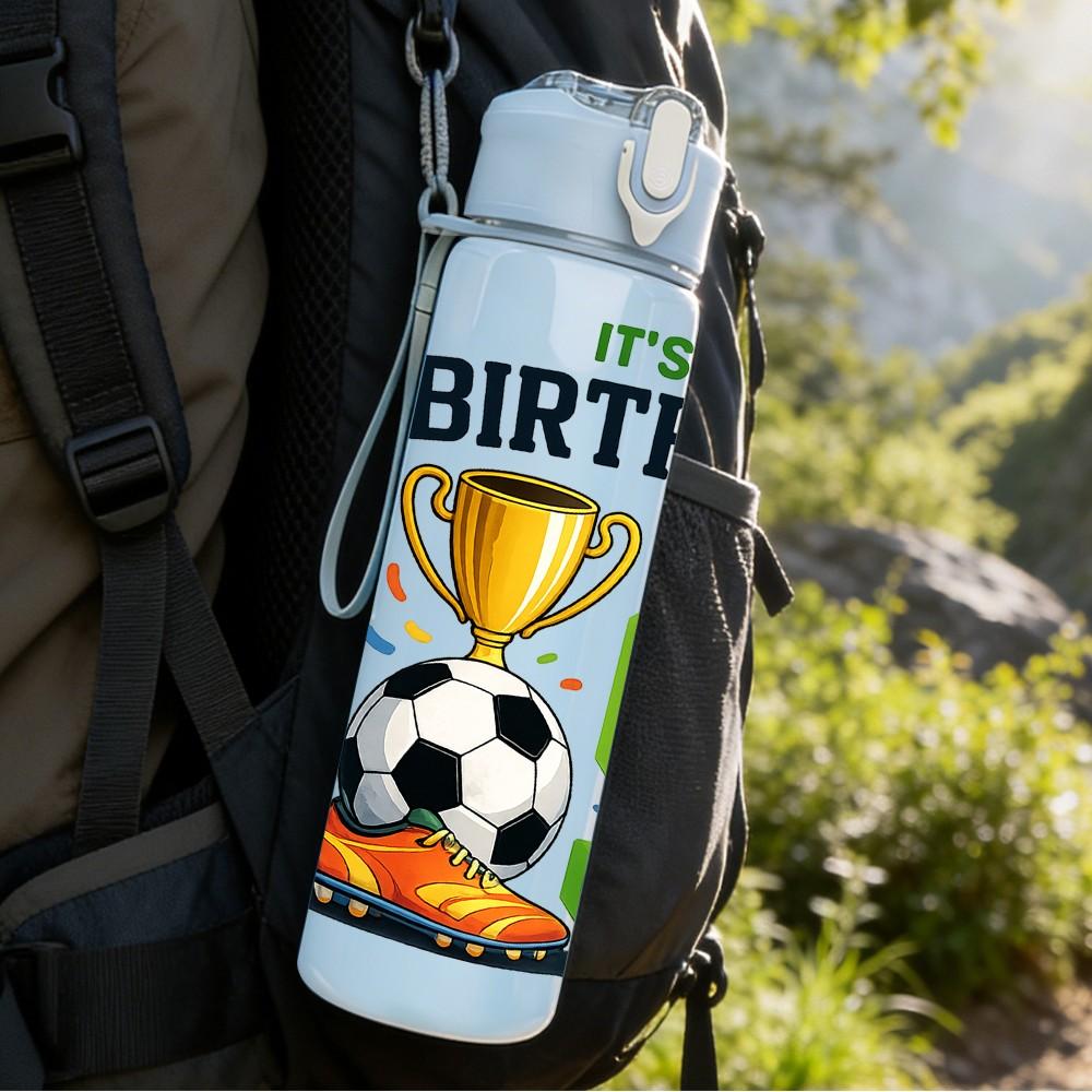 1PC Its My Birthday Soccer Number Nine 750ml Color Plastic Sports Water Bottle Leakproof Flip Straw Lid Suitable for Sports Office Home Use