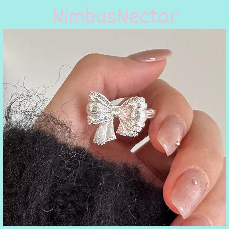 Exquisite Adjustable Copper Bowknot Ring With Dazzling Zircon For Women