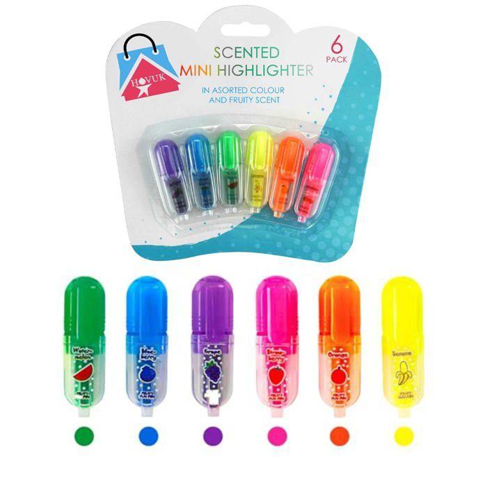 Pack de 6 Mini Surligneurs Parfumés Couleurs Assorties Format Compact