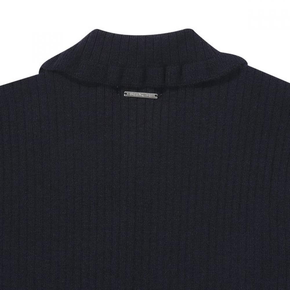 The Coffee Bean   Tea Leaf Navy Ribbed Collar Knit Cardigan Ba14ck01nv